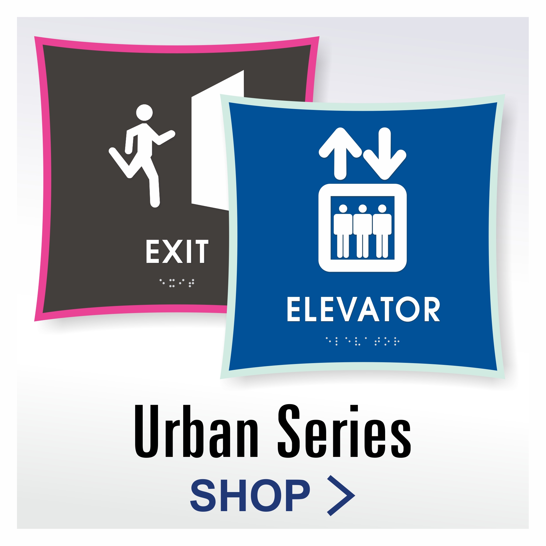 Modern Urban Series Pictogram ADA Braille tactile signs for wayfinding & room ID